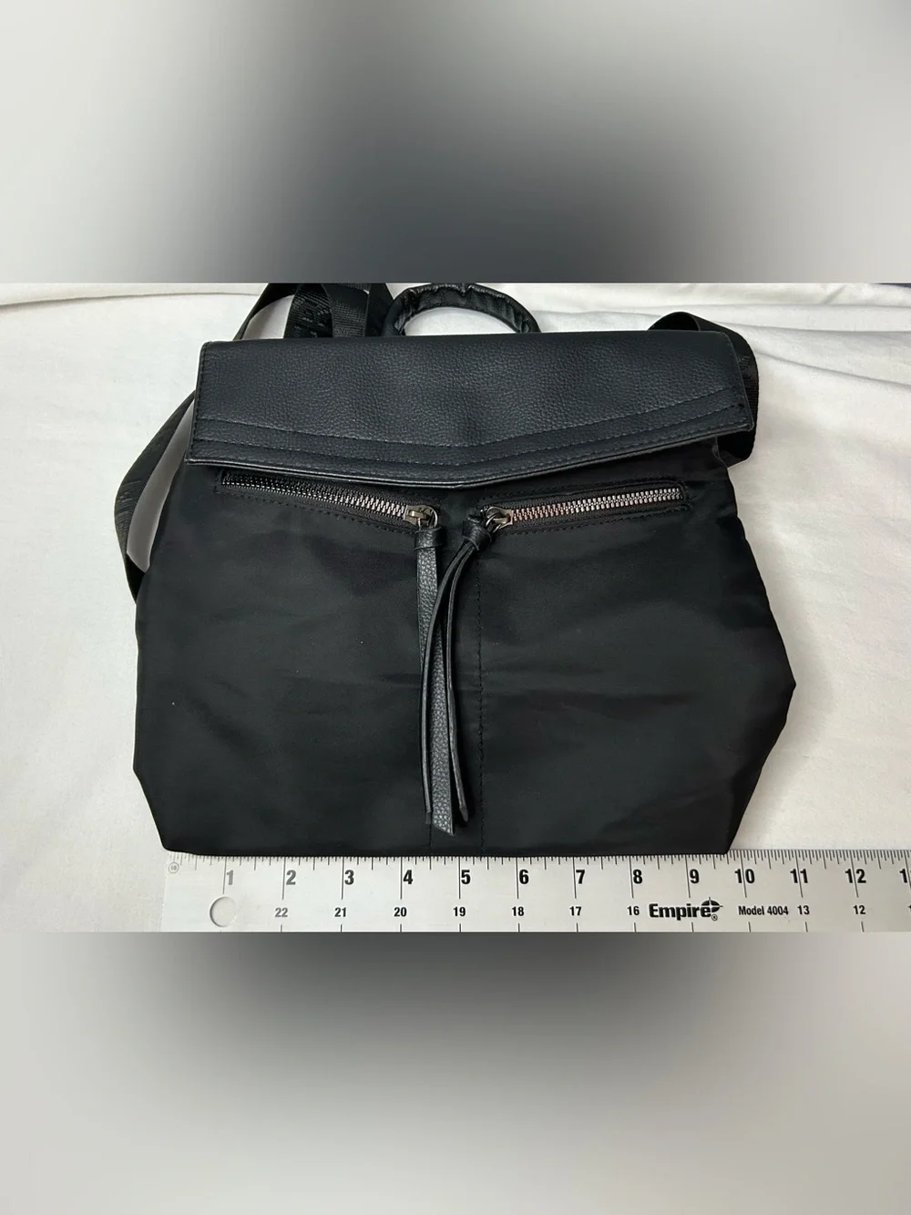 Botkier Backpack Bag Small Medium Black‎ Nylon Faux Leather Logo Straps Cute Y2K